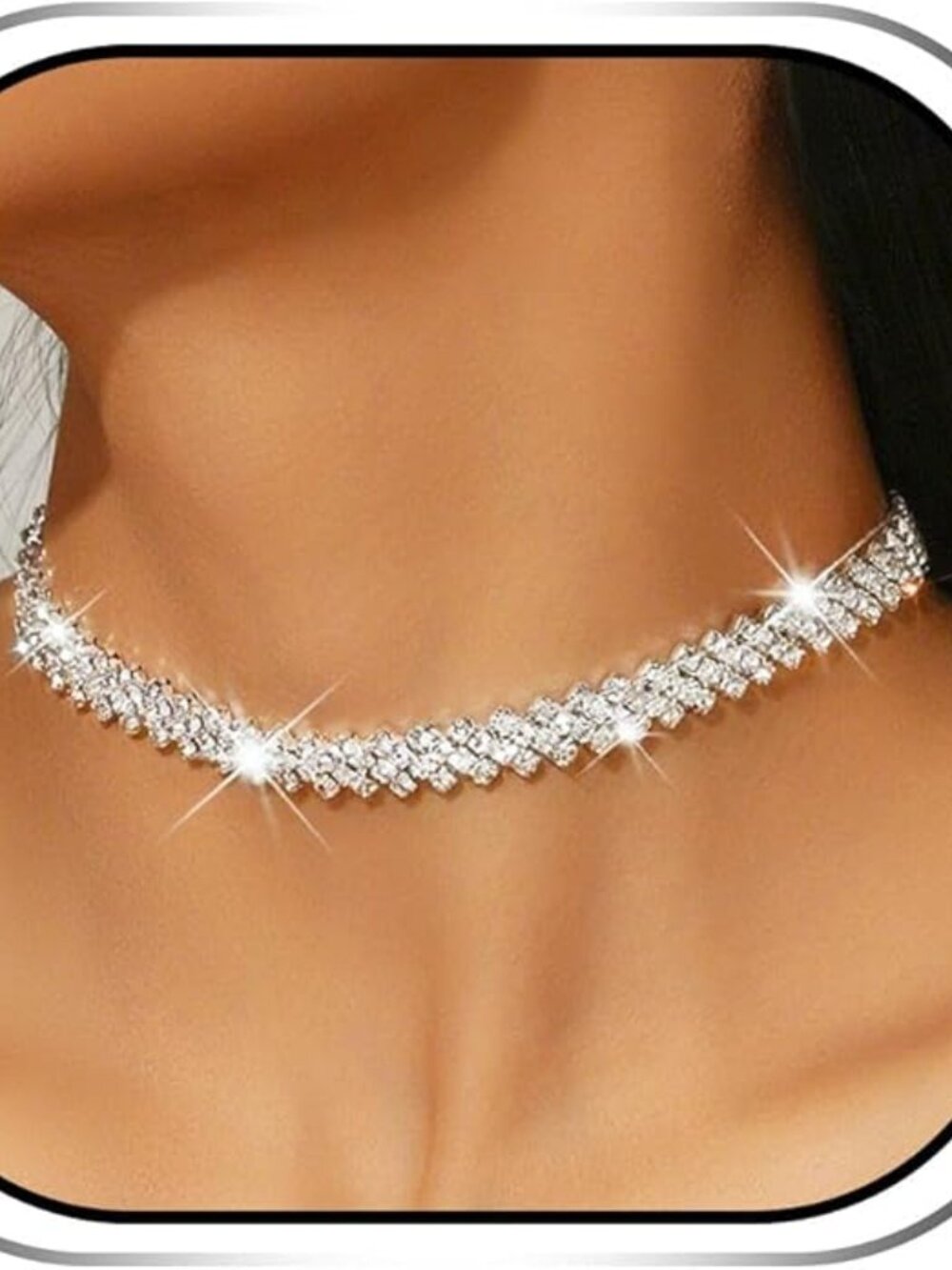 Rhinestone Silver Choker Necklace Diamond Sparkle Statement Jewelry Women